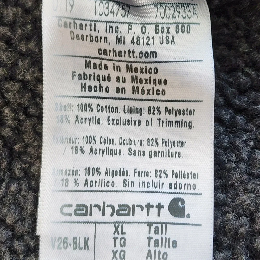 Carhartt Vest Mens XL Tall Black Sandstone Sherpa Lined V26-BLK Workwear Canvas